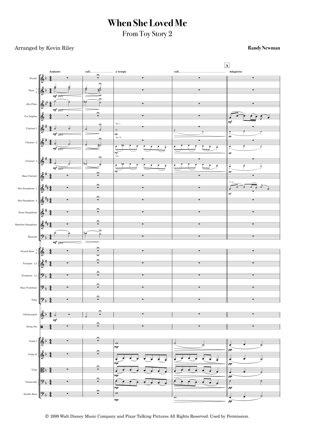 When She Loved Me (arr. Kevin Riley) by Sarah McLachlan Full Orchestra