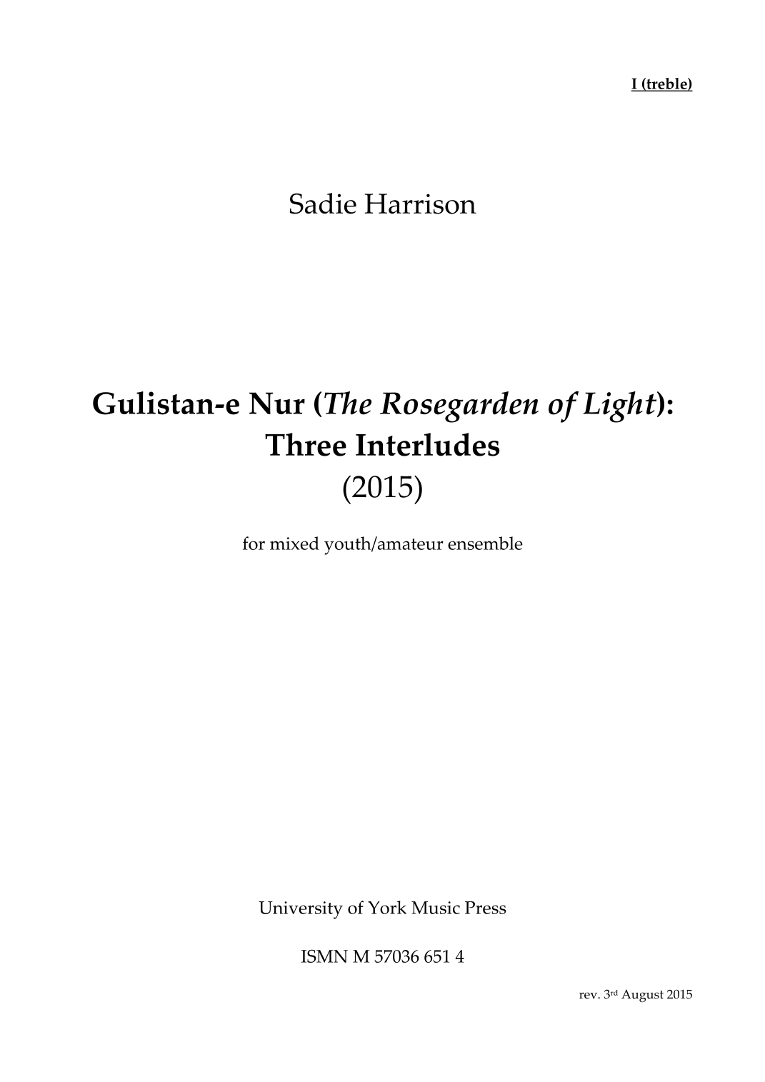 Interactive Digital Sheet Music preview of 'Gulistan-e-Nur (The Rosegarden of Light): Three Interludes - Parts Only' by Sadie Harrison, Performance Ensemble page 1