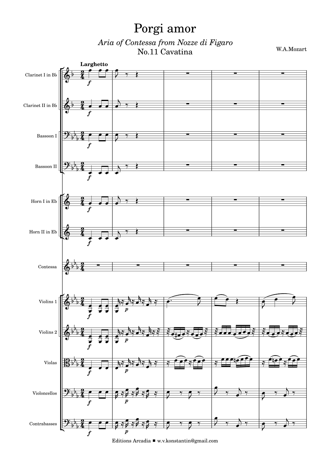 Mozart: Porgi amor. Aria of Contessa from Nozze di Figaro. No.11 Cavatina. Full Score (arr. Editions Arcadia) by W.A.Mozart Full Orchestra