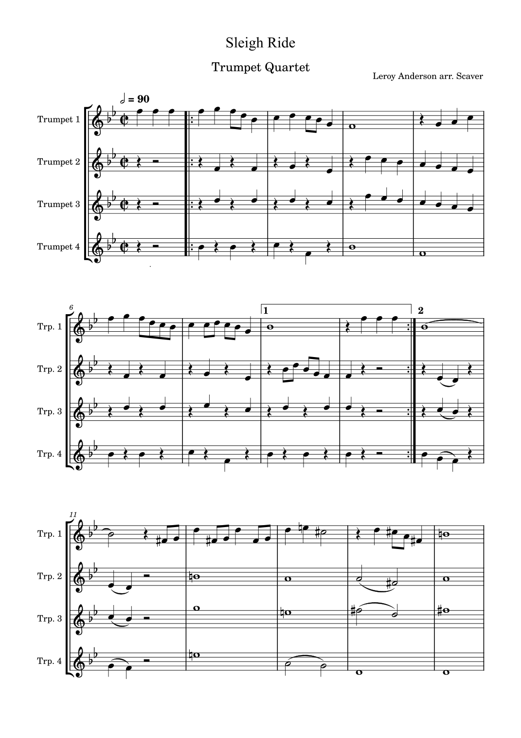 Sleigh Ride Trumpet Quartet (arr. Scaver) Sheet Music Leroy