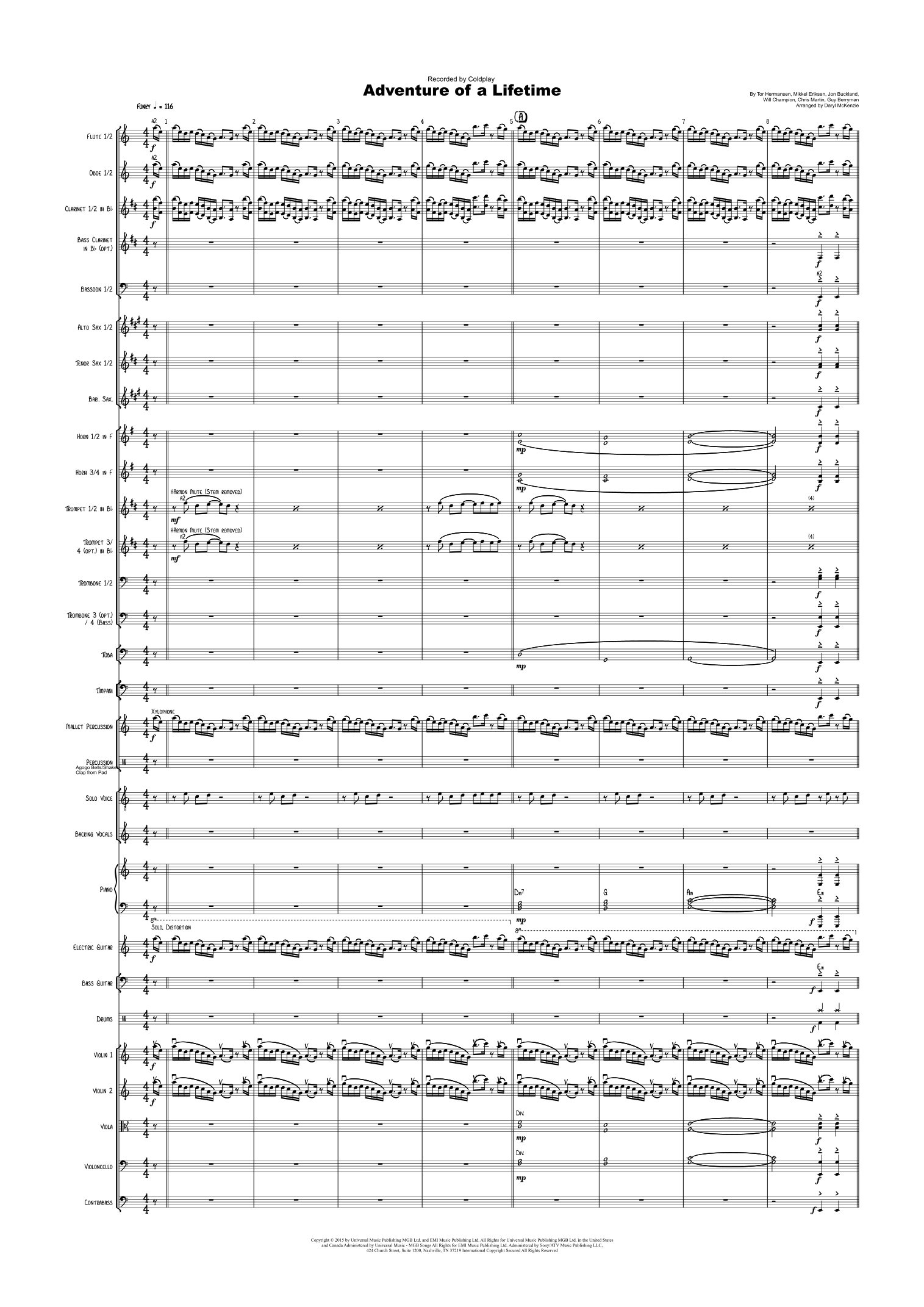 Adventure Of A Lifetime (arr. Daryl McKenzie) by Coldplay 管弦乐团全谱 - 预览