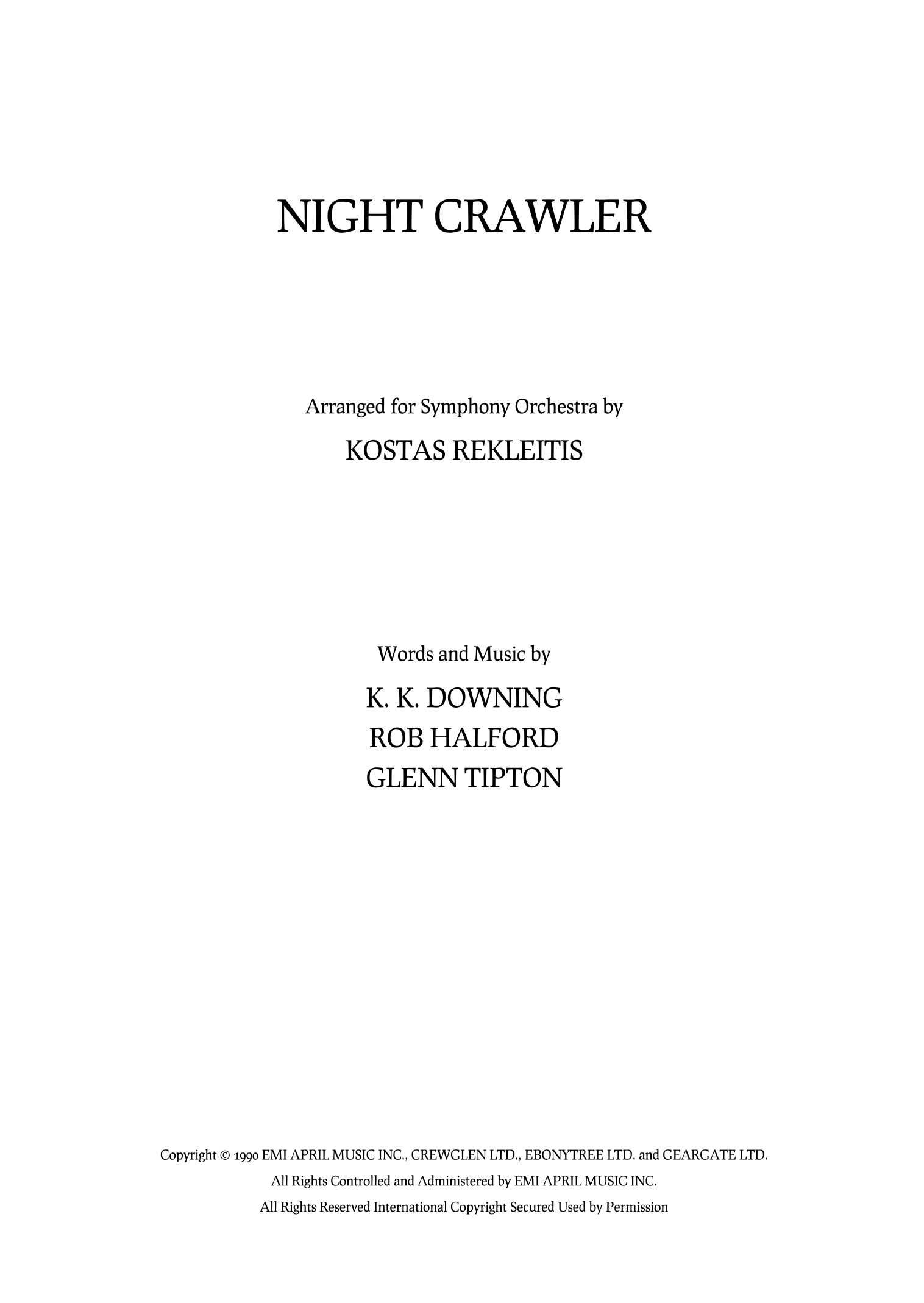Night Crawler - Score Only (arr. Kostas Rekleitis) by Judas Priest Full Orchestra
