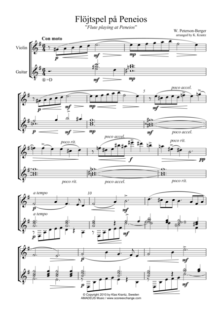 Flojtspel pa Peneios for violin and guitar (arr. K. Krantz) Partition Digitale