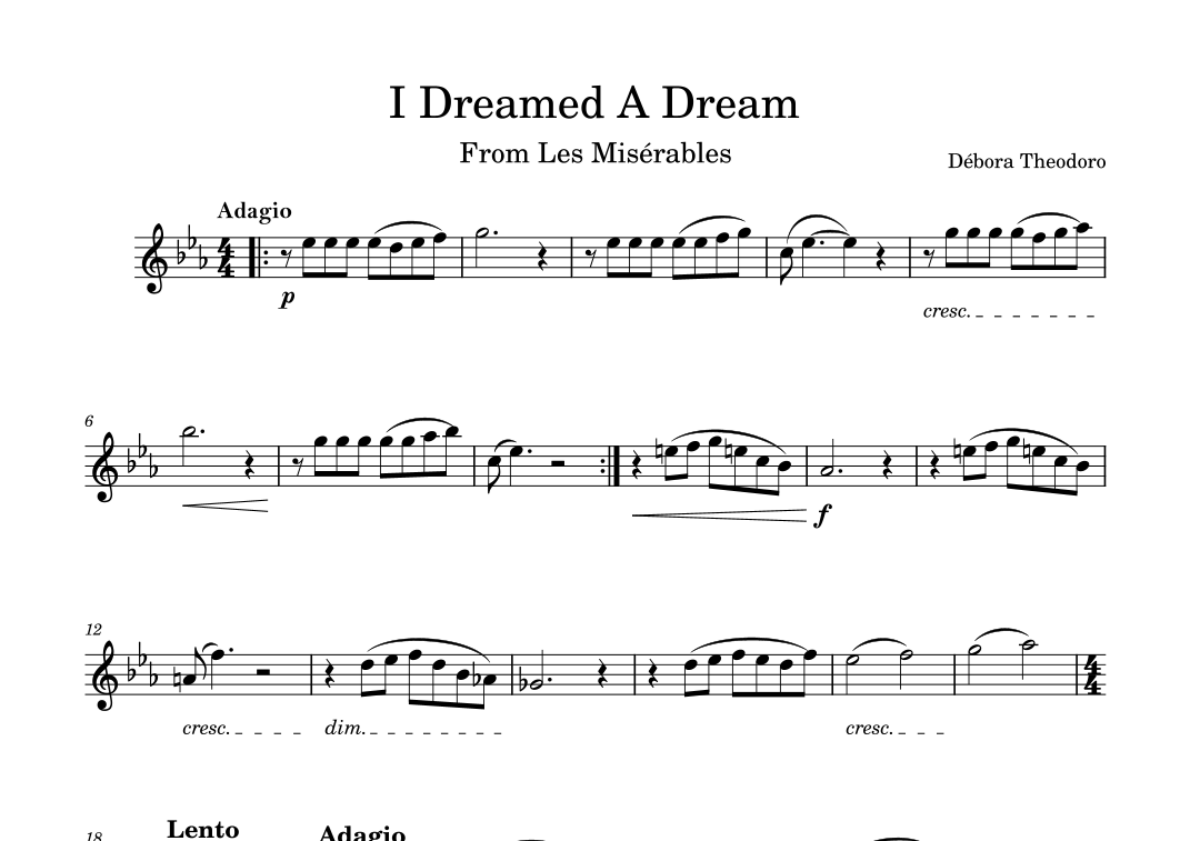 I Dreamed a Dream Sheet Music Anne Hathaway Flute Solo