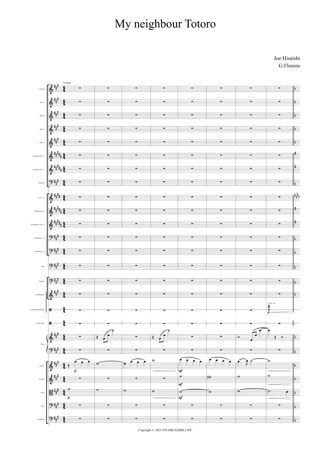 【久石让《龙猫》管弦乐总谱】Totoro (arr. Gael Florens) by Jou Hisaishi Full Orchestra PDF乐谱下载