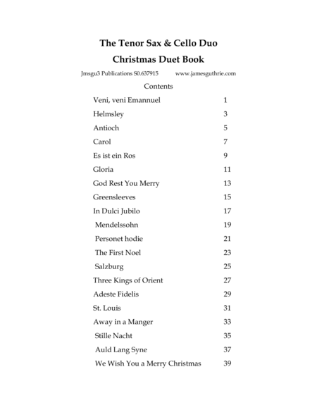 Vista previa interactiva de Partituras Digitales de 'The Tenor Sax & Cello Christmas Duet Book (arr. James M. Guthrie. ASCAP)' por Traditional, Dueto instrumental page 1
