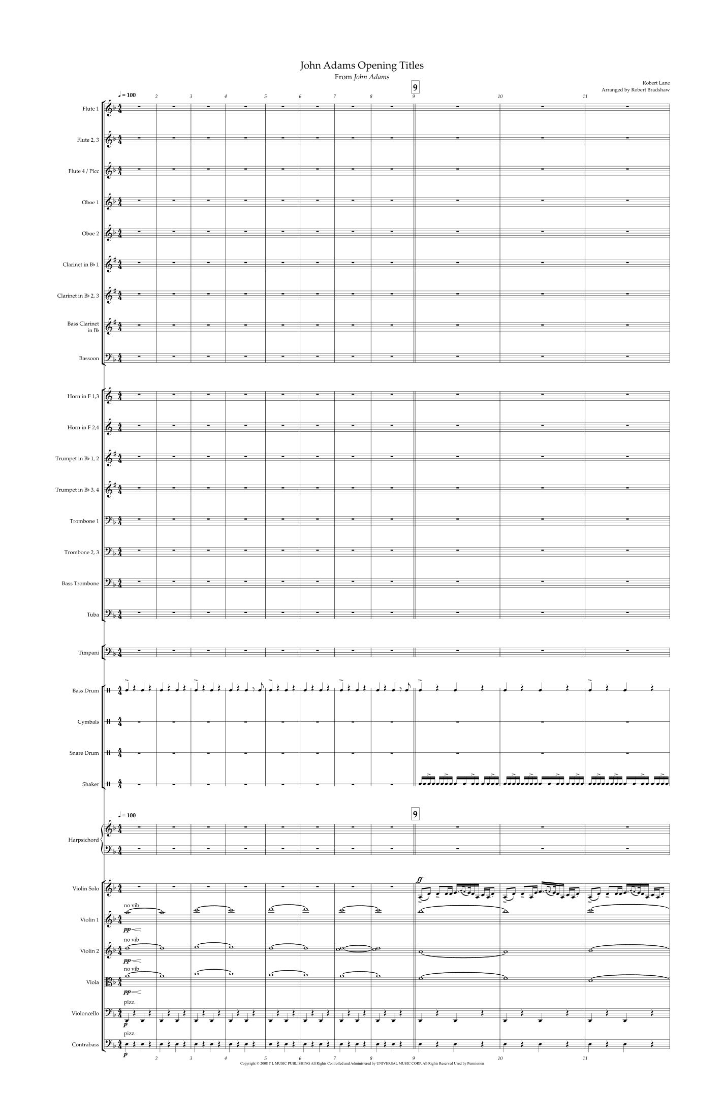 John Adams Opening Titles (arr. Robert Bradshaw) by Robert Lane Full Orchestra