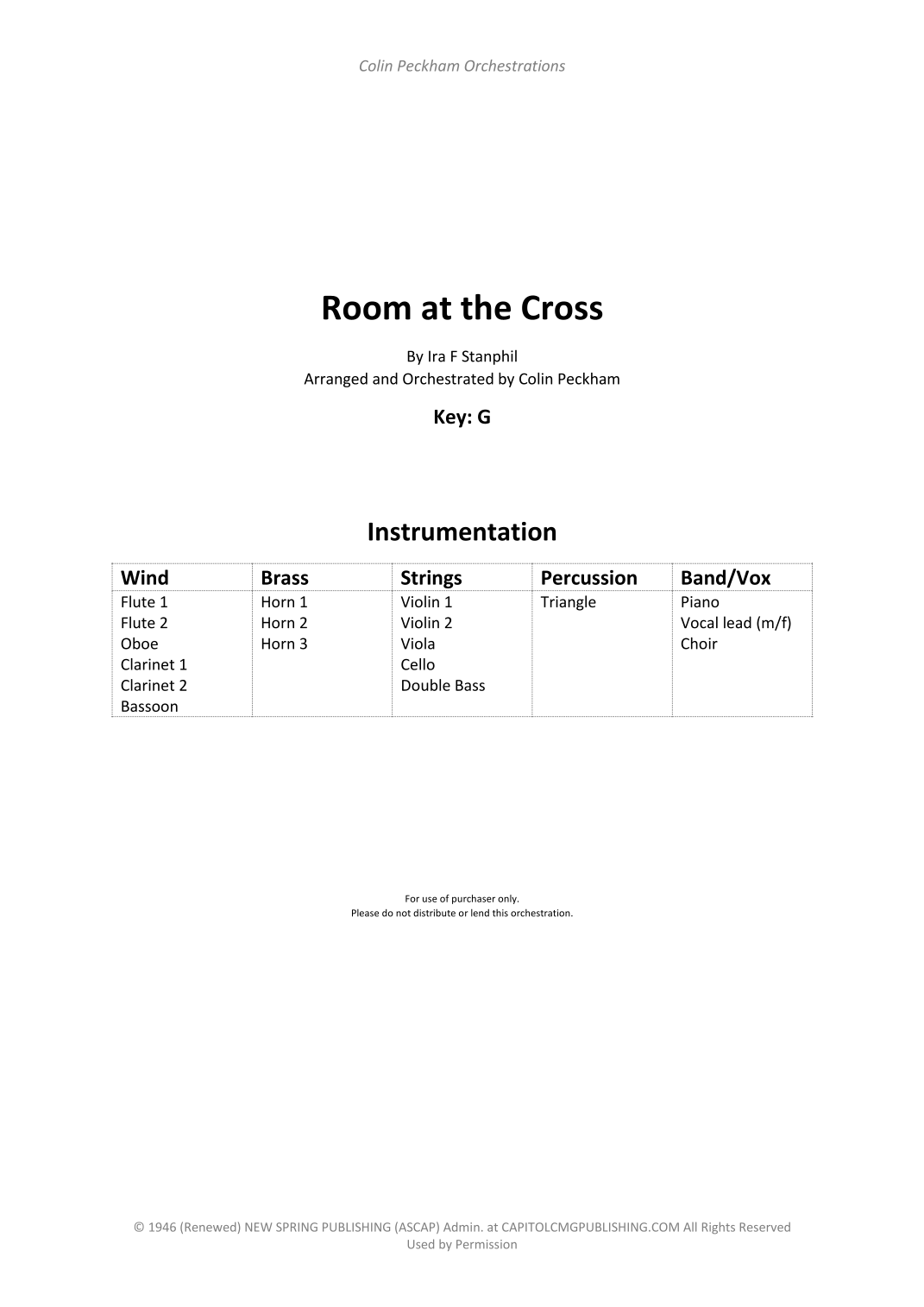 Room At The Cross For You (arr. Colin Peckham) by Ira F. Stanphill 管弦乐团 - 预览