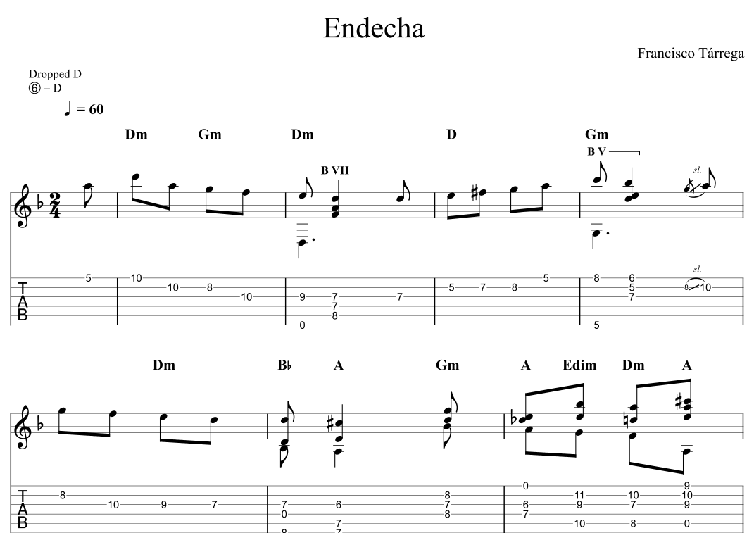 Endecha (arr. Leo Baeza) by Francisco Tarrega Sheet Music for Guitar ...