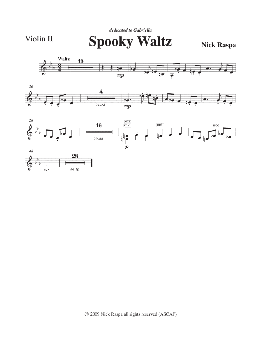 Three Dances for Halloween Violin II part by Nick Raspa Sheet Music