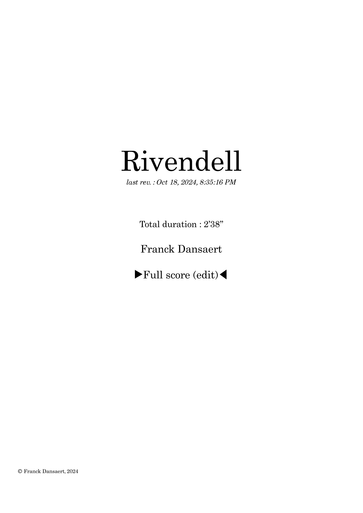 Rivendell - Score Only by Franck Dansaert Full Orchestra