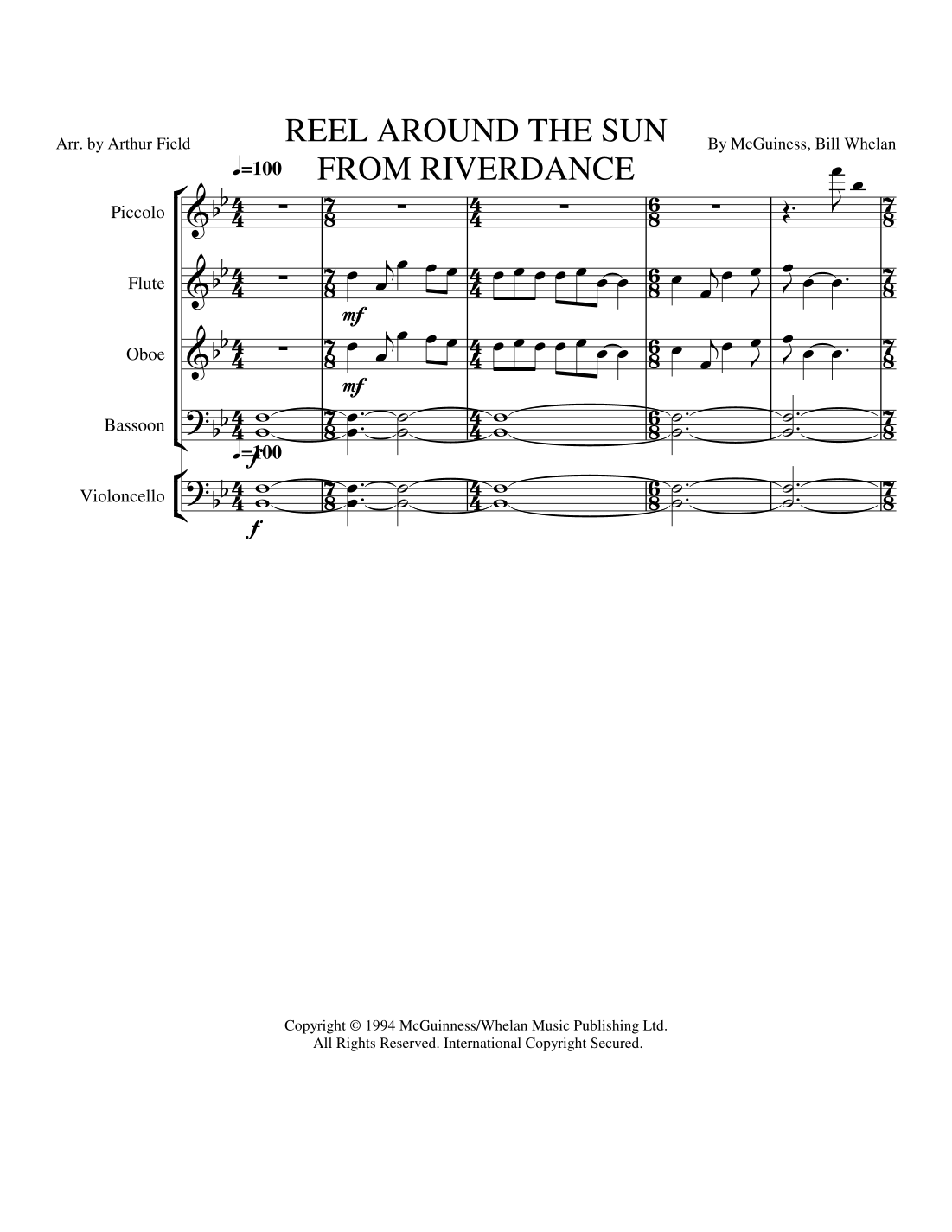 Reel Around The Sun (arr. Arthur Field) by Bill Whelan Full Orchestra