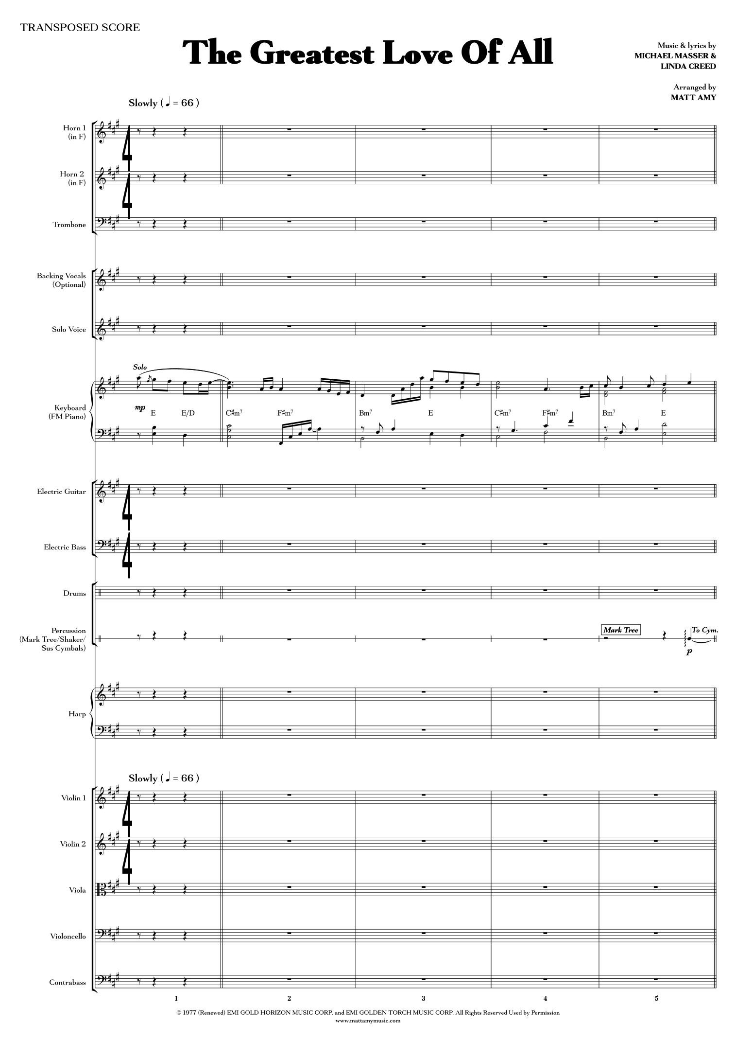 The Greatest Love Of All (arr. Matt Amy) by Whitney Houston 管弦乐团 - 预览