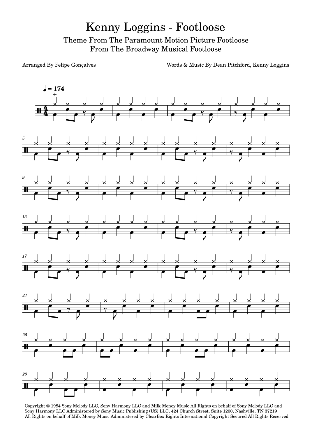 Footloose by Kenny Loggins Sheet Music for Drums (arr. Glenn Paul