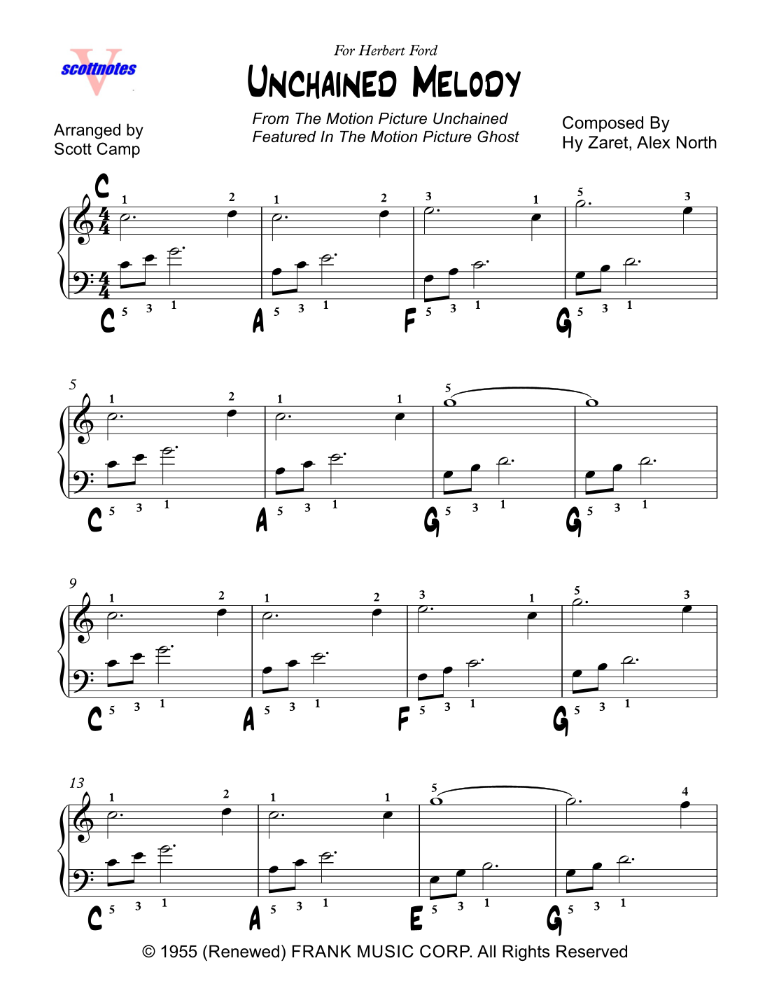 Unchained Melody (arr. Scott Camp) by Al Hibbler Sheet Music for Easy