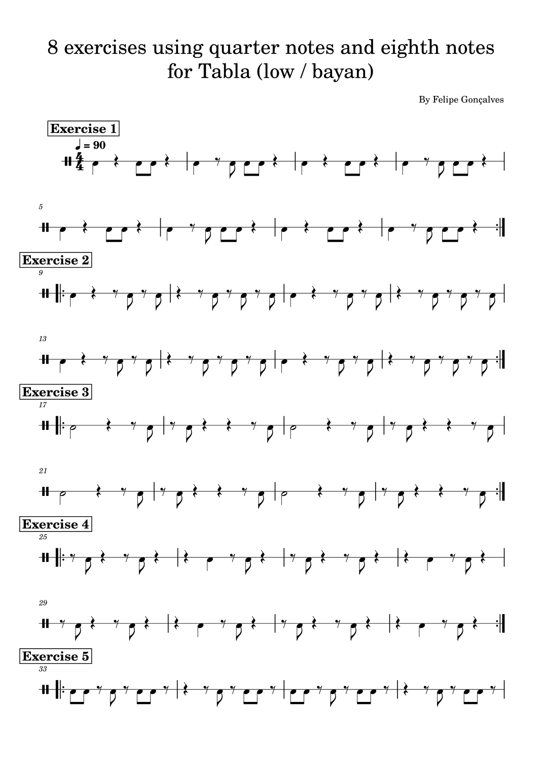 Tabla Notes.pdf 8 exercises using quarter notes and eighth notes for Tabla (low / bayan ...