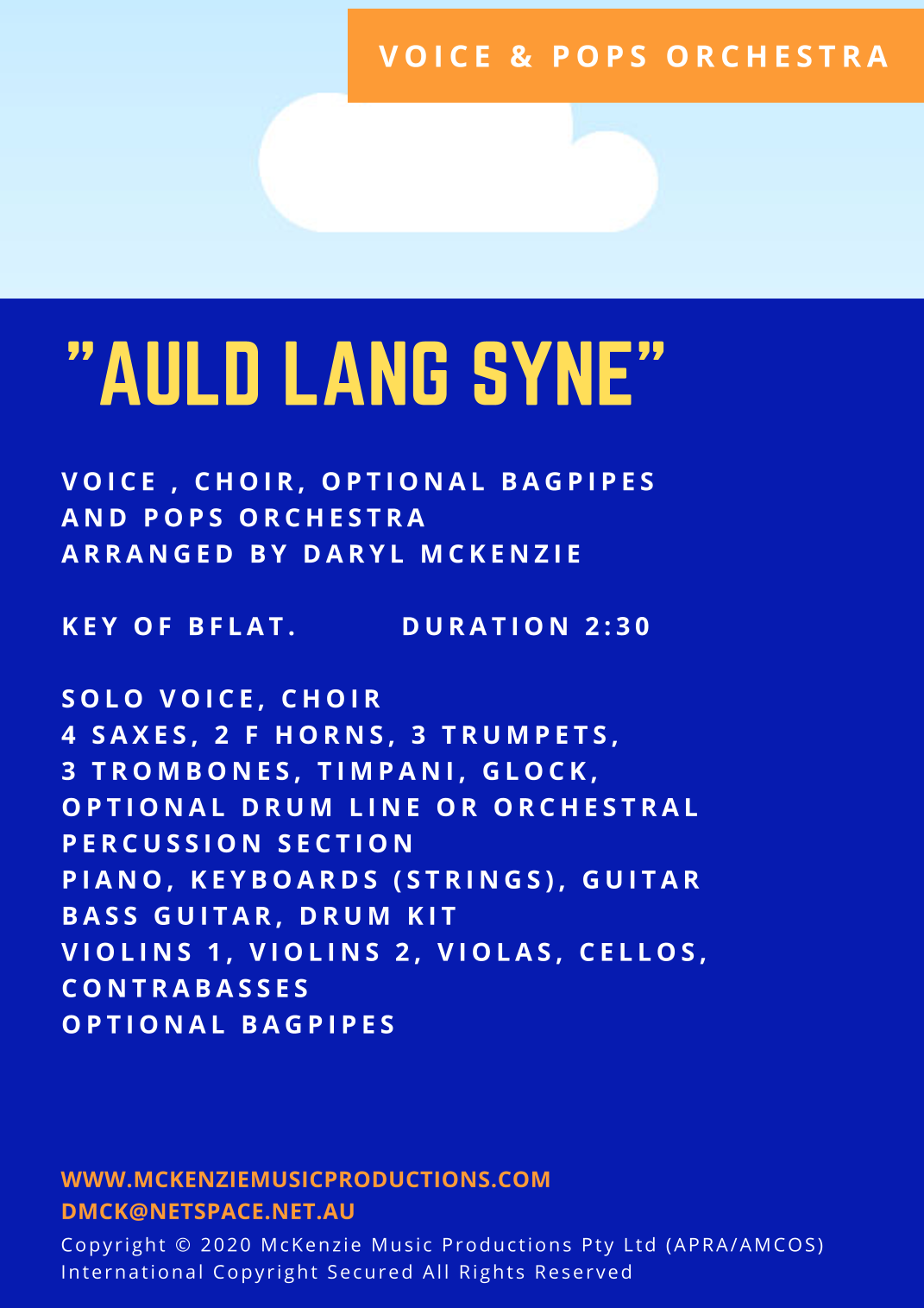 Auld Lang Syne - 独唱、合唱、选奏风笛、流行管弦乐团或大乐团 Bb调 (arr. Daryl McKenzie) Traditional 管弦乐团 - 预览