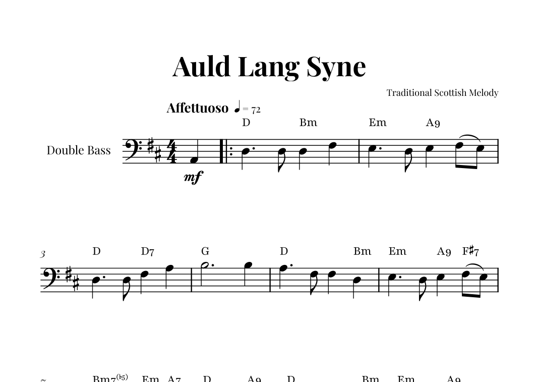 Auld Lang Syne by Traditional Sheet Music for String Bass Solo at Sheet ...