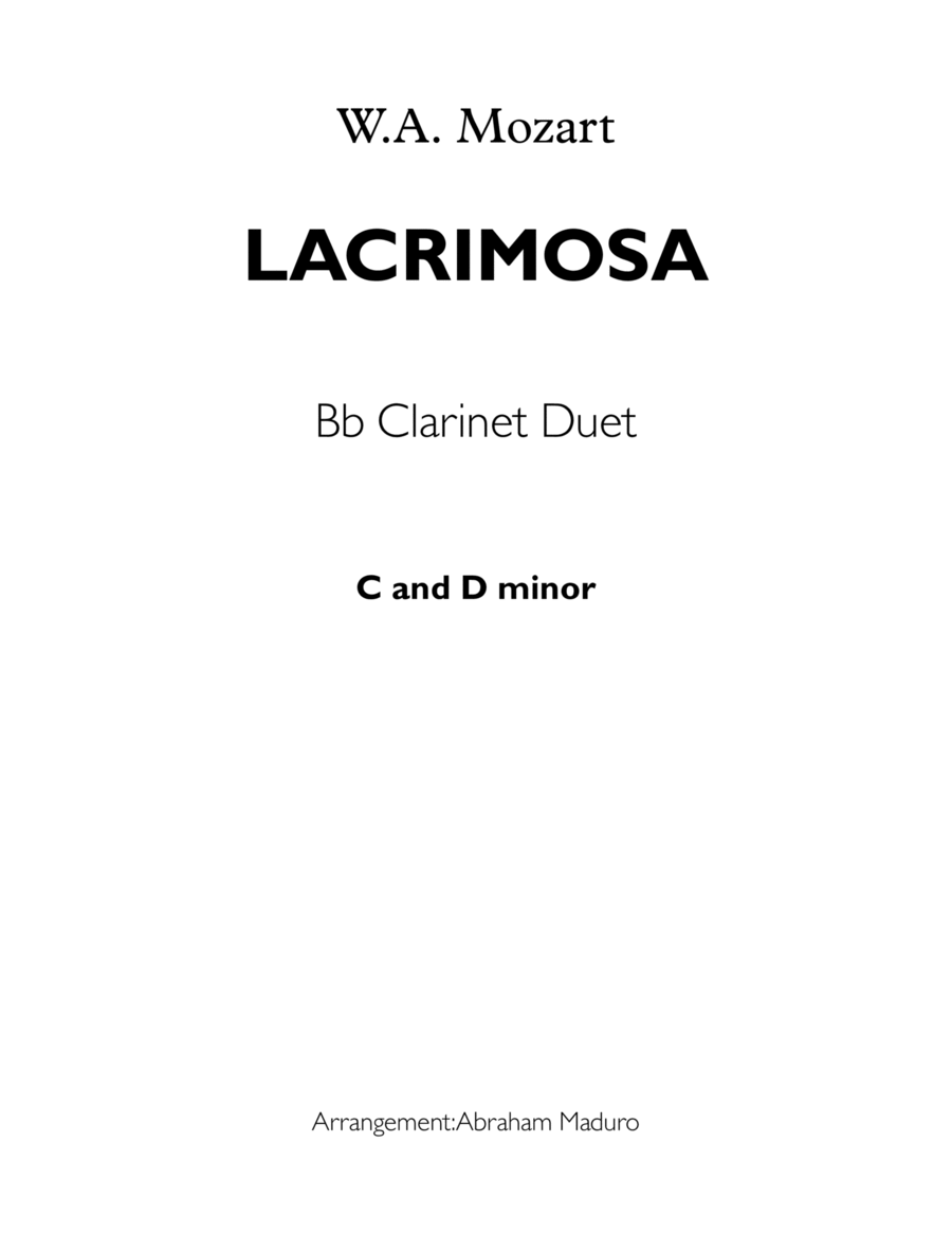Lacrimosa From Mozart´s Requiem Bb DuetScore and Parts (arr