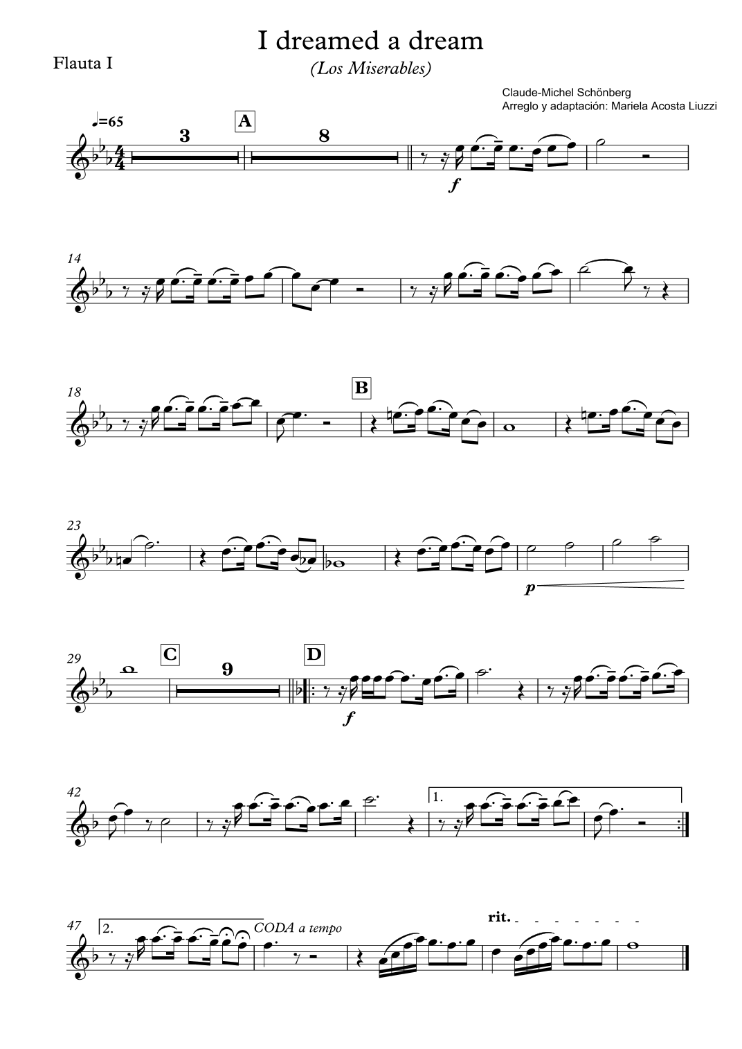 "The Miserable I DREAMED A DREAM" particellas (arr. Mariela Acosta Liuzzi) by Claude-Michel Schönberg Full Orchestra