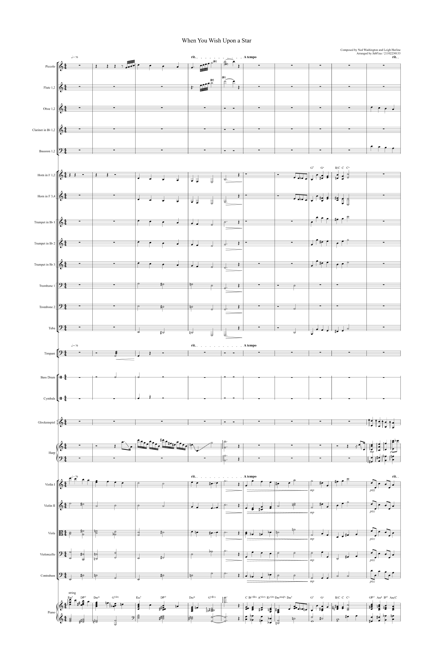When You Wish Upon A Star (arr. JabFina) by Sean Michael O'Boyle Full Orchestra