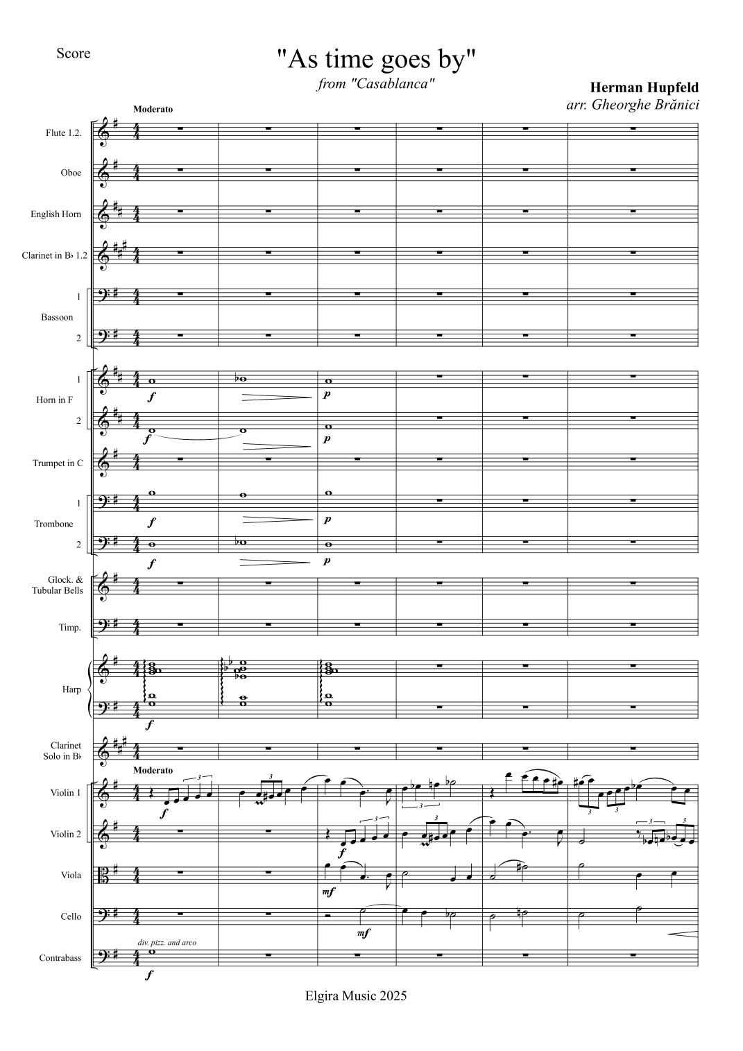 AS TIME GOES BY (Casablanca) for clarinet & orchestra (arr. John Williams & Gheorghe Brănici) by Herman Hupfeld Full Orchestra