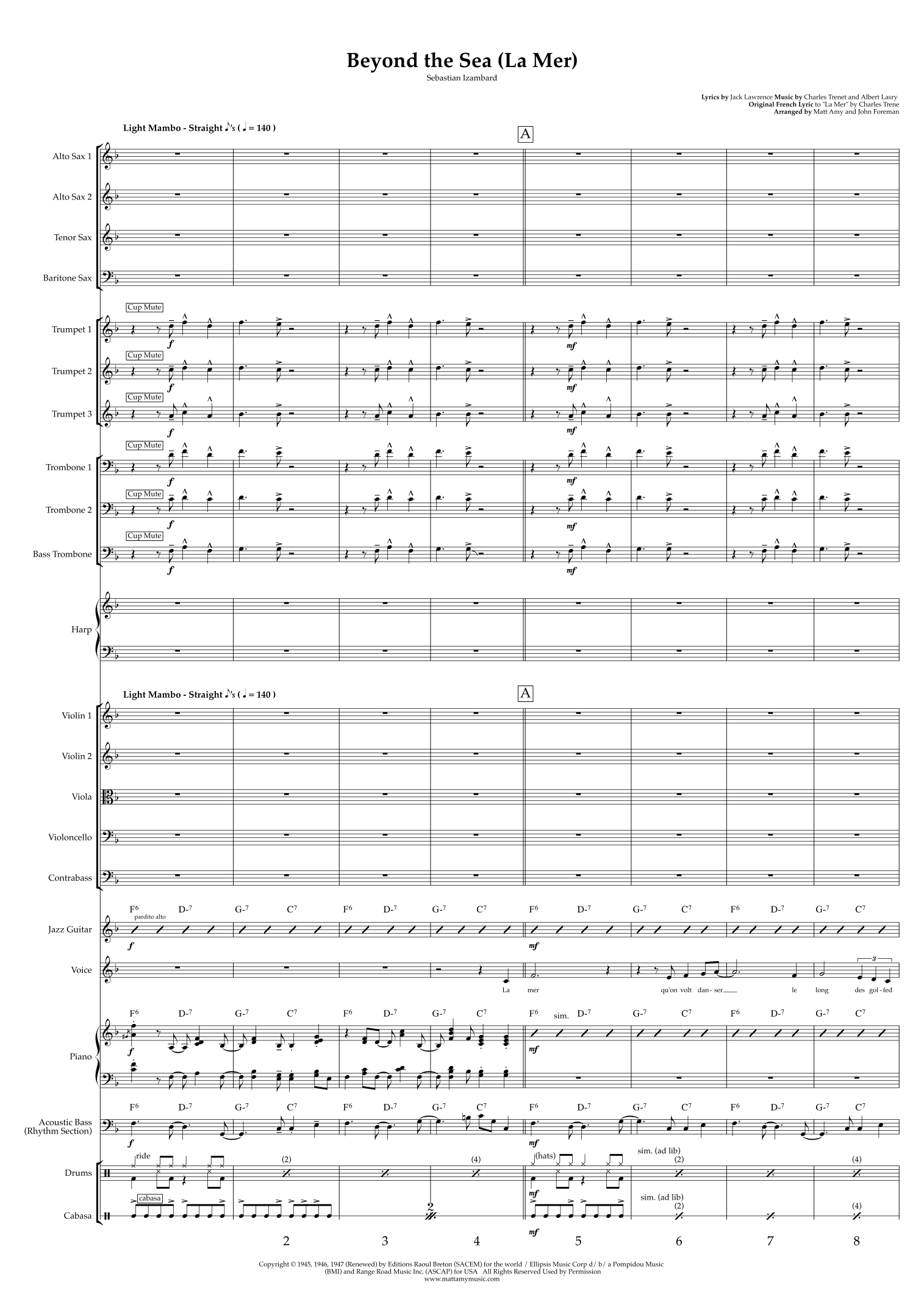 Beyond The Sea (arr. Matt Amy) by Bobby Darin Full Orchestra