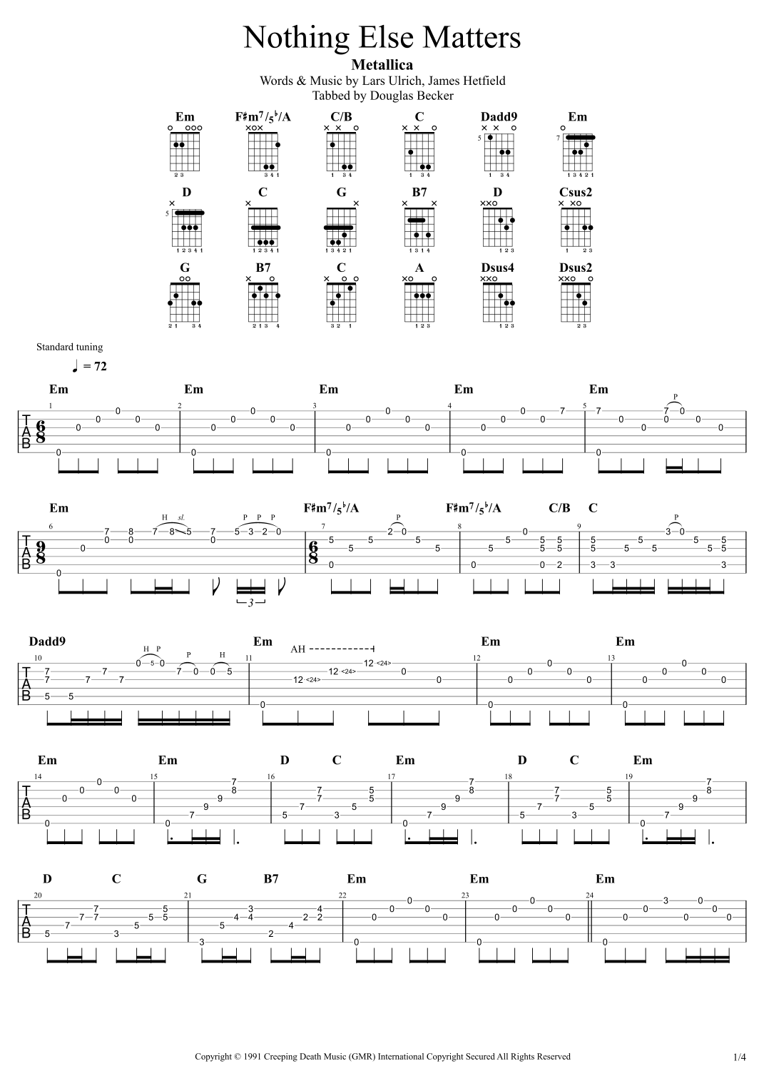 Nothing Else Matters (arr. Douglas Becker) by Metallica Sheet Music for ...
