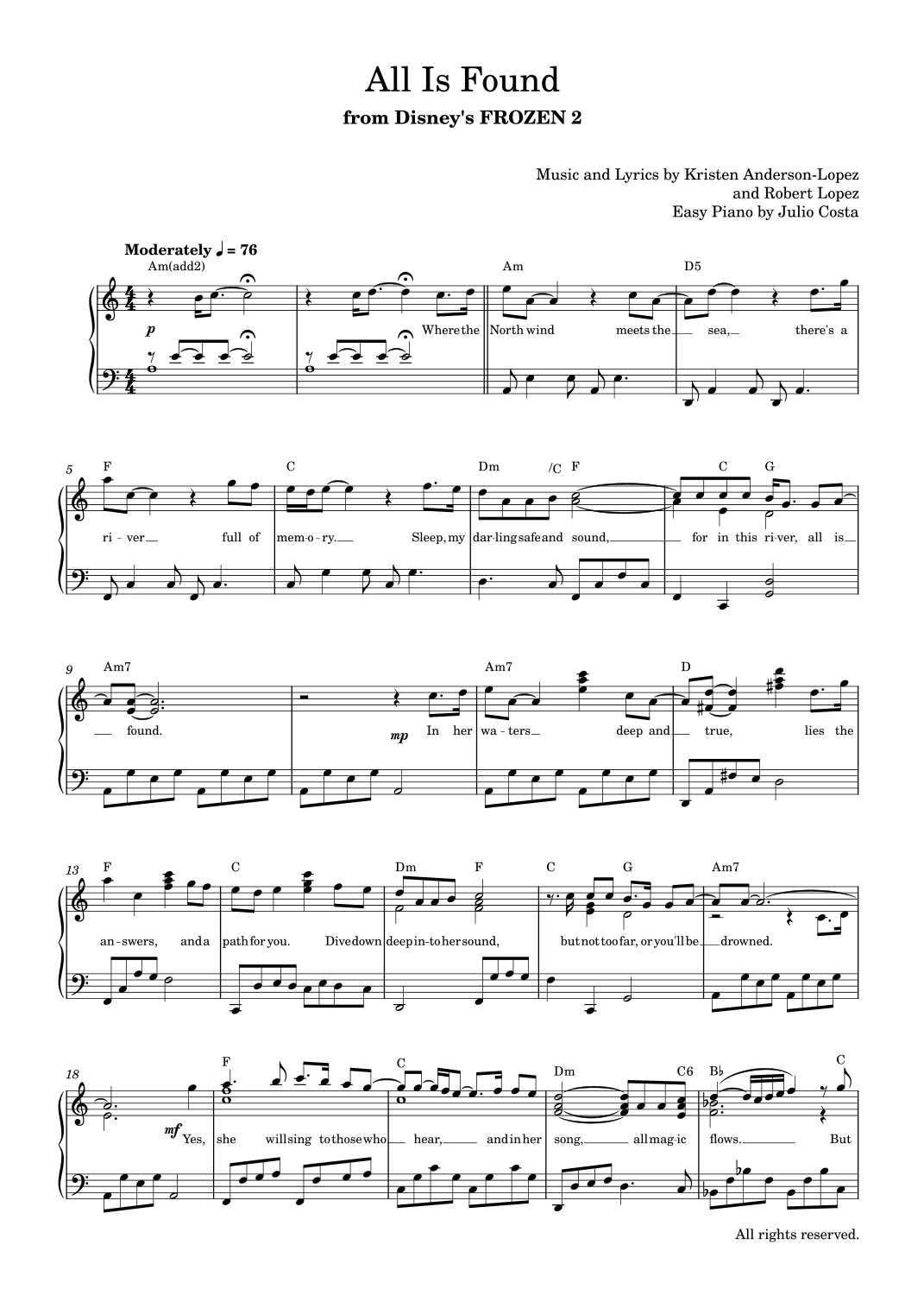 All Is Found (from Disney's Frozen 2) by Evan Rachel Wood Sheet
