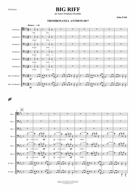 BIG RIFF for 8-part Trombone Ensemble by Frith, John Sheet Music for ...