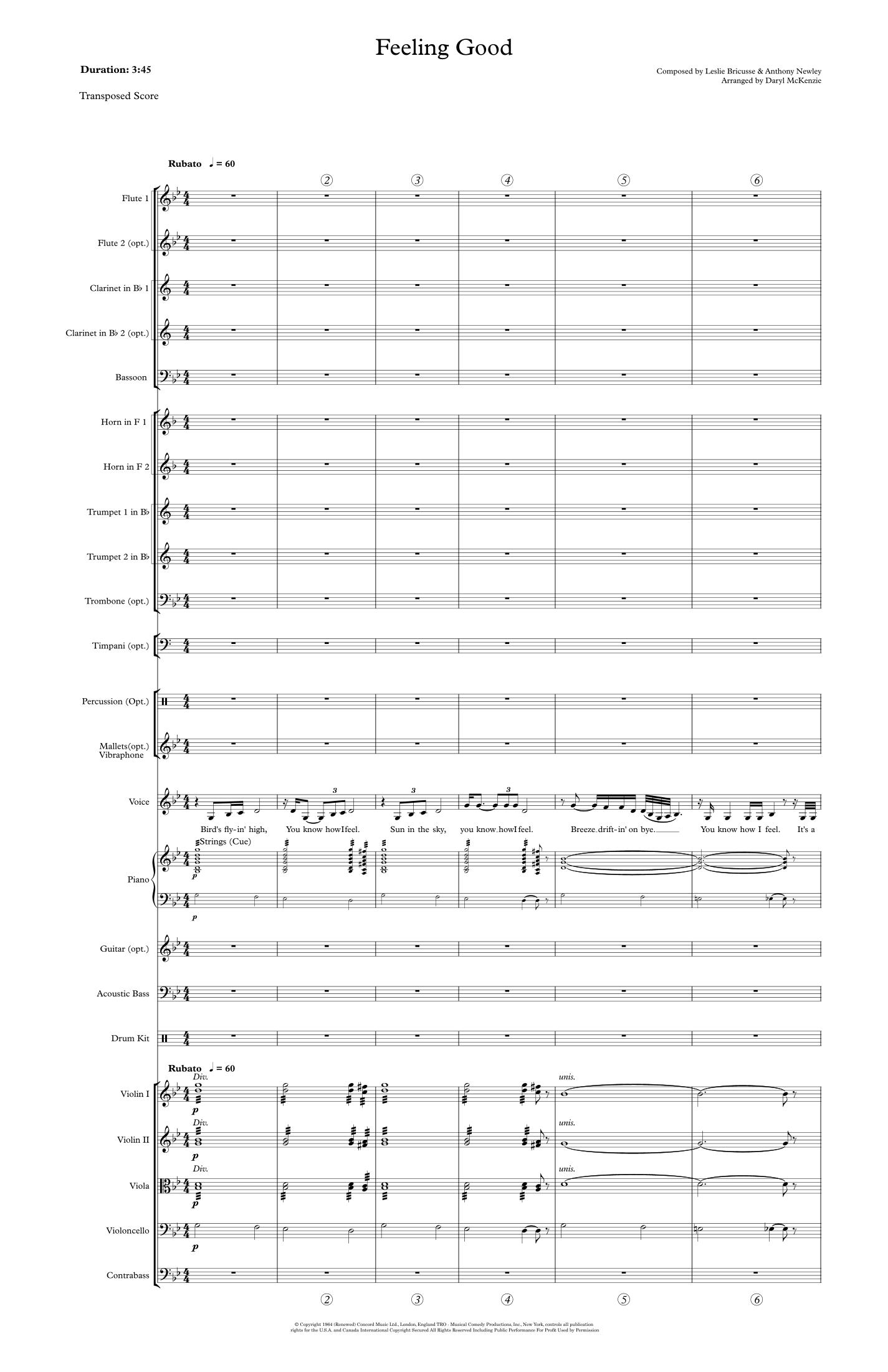 Feeling Good (arr. Daryl McKenzie) by Michael Buble Full Orchestra
