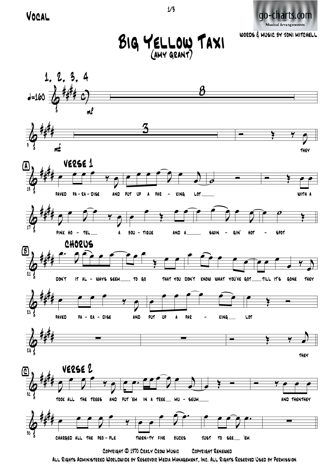 Big Yellow Taxi (arr. Andy Davidson go-charts.com) by Amy Grant 管弦乐团 - 预览