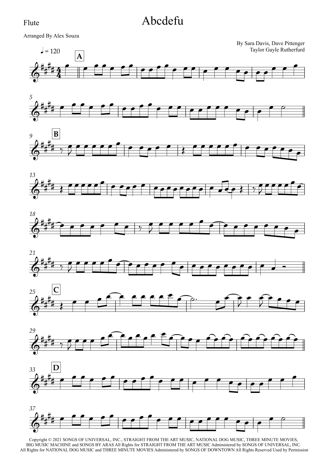 Abcdefu (arr. Alex Souza) by Gayle Sheet Music for Flute Solo at Sheet ...