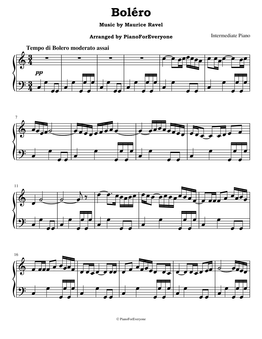 Bol ro Ravel Intermediate Piano arr PianoForEveryone By Maurice Bol ro Ravel Intermediate Piano arr PianoForEveryone By Maurice