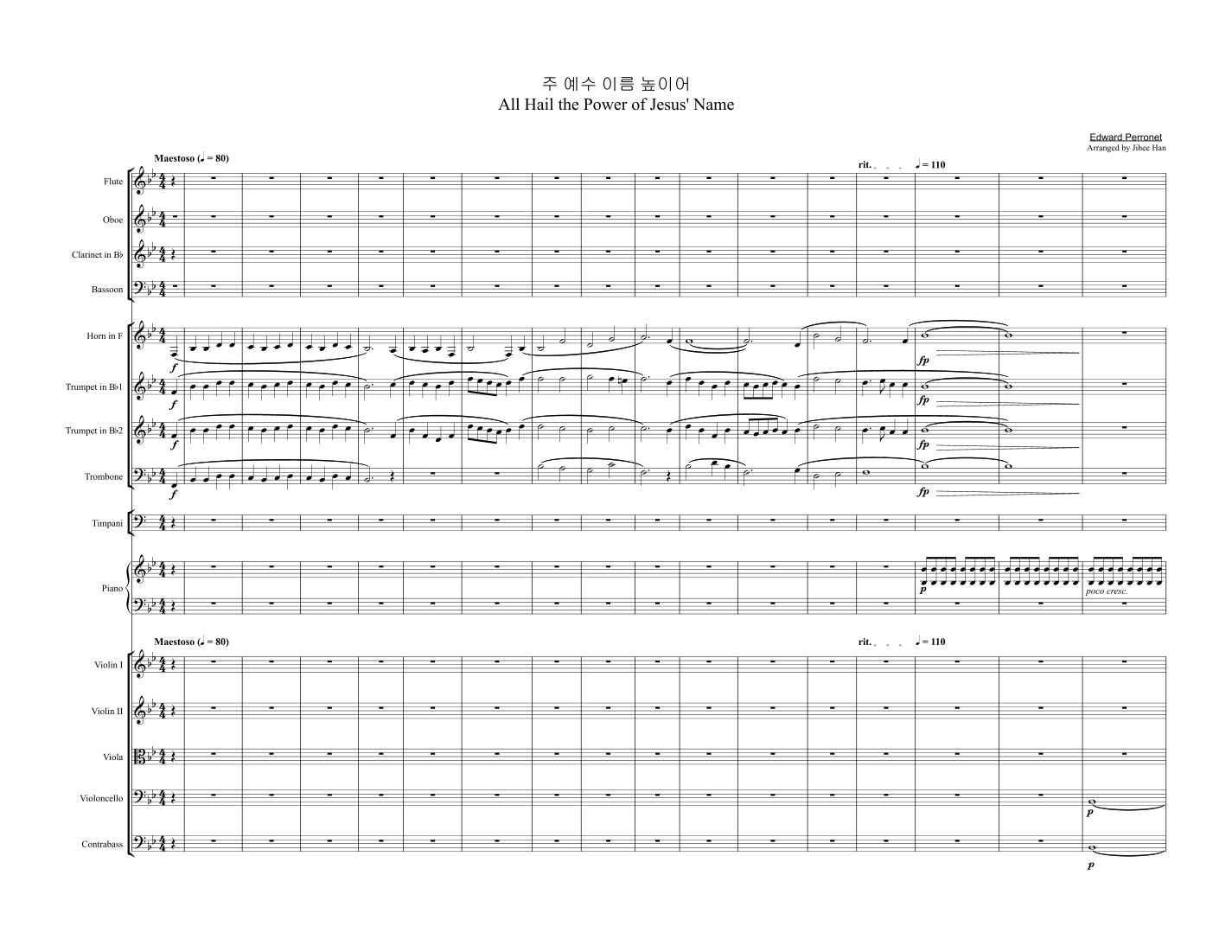 All Hail the Power of Jesus' Name - 总谱与分谱 (Jihee Han 编曲) Edward Perronet 室内乐团 - 预览