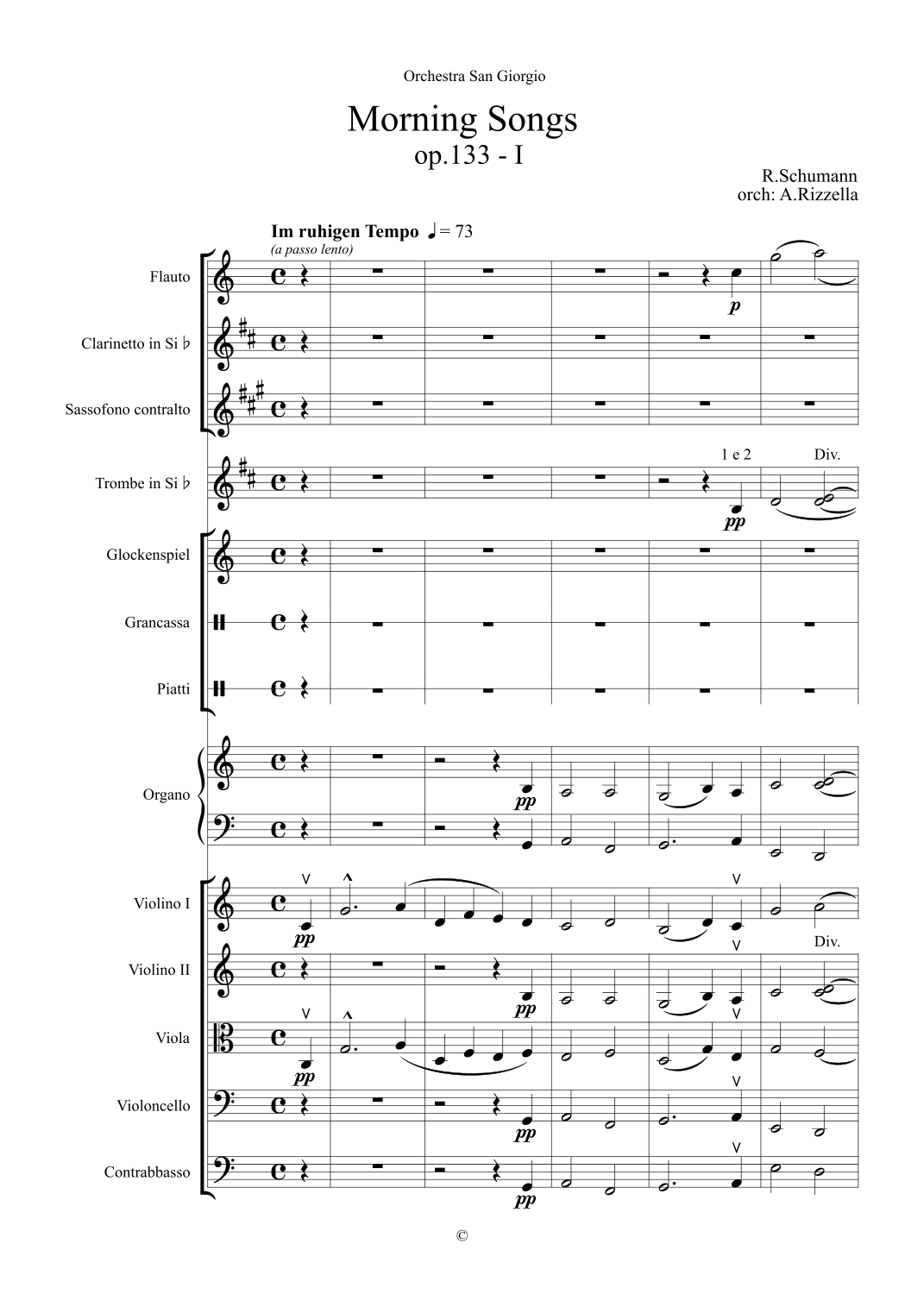 Morning songs - no.1 (arr. Antonello Rizzella) by Robert Schumann Full Orchestra