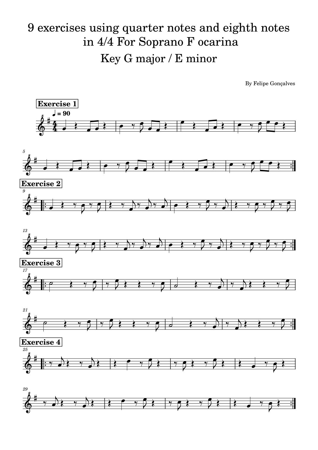 9 exercises using quarter notes & eighth notes for soprano F ocarina ...