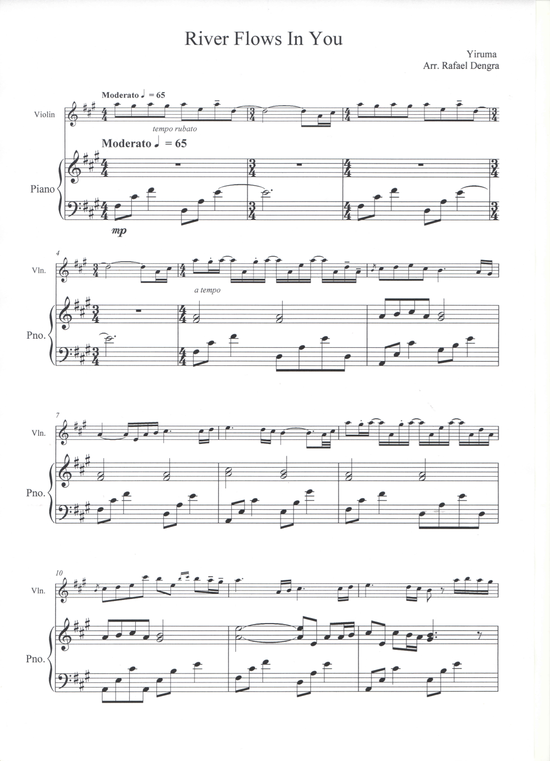 River Flows in You - Violin & Piano - Arr. Rafael Dengra Noten | Rafael