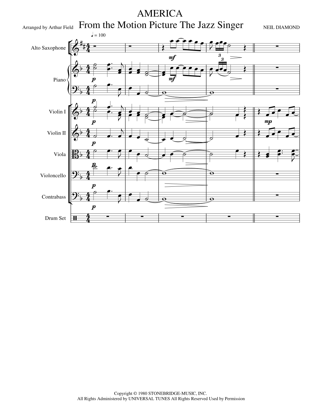 America (arr. Arthur Field) by Neil Diamond 管弦乐团 - 预览
