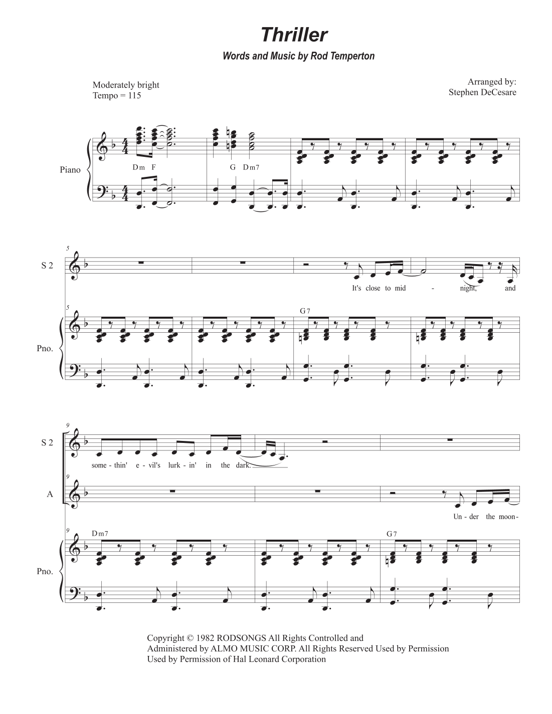 Thriller by Michael Jackson Sheet Music for SSA Choir (arr. Stephen ...