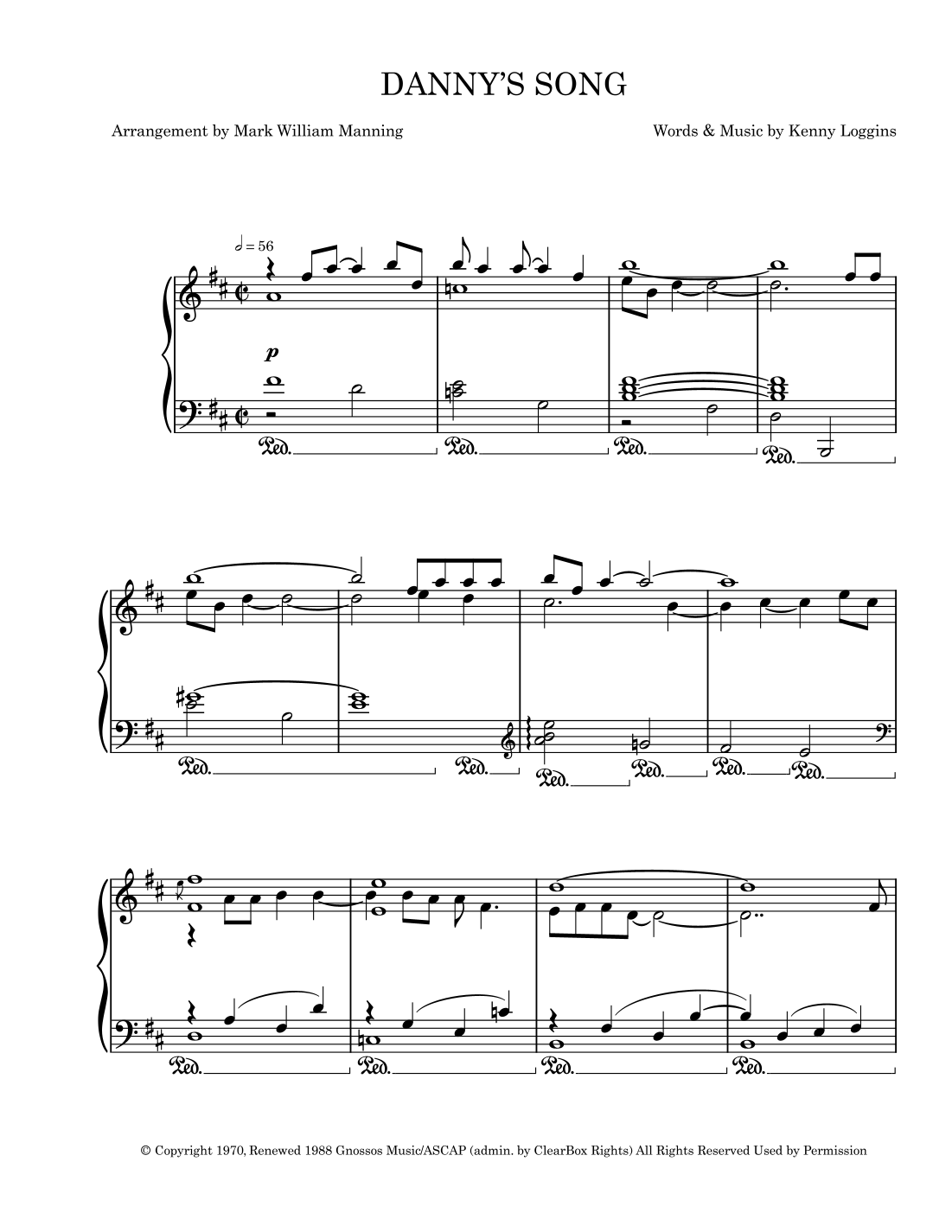 Danny Sheets Danny's Song (arr. Mark Manning) by Anne Murray Sheet Music for Piano ...