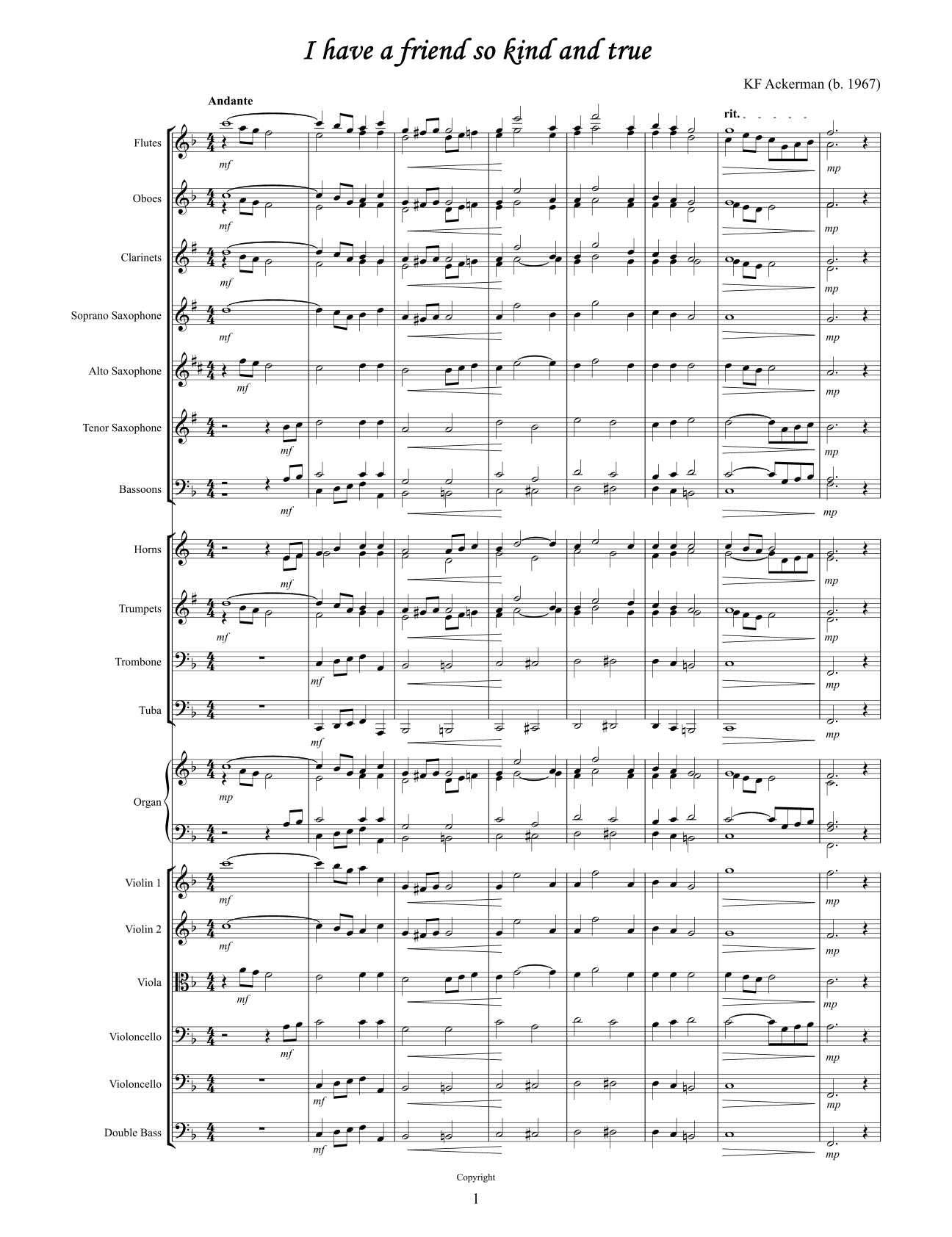 I have a friend so kind and true by Karl Ackerman Full Orchestra