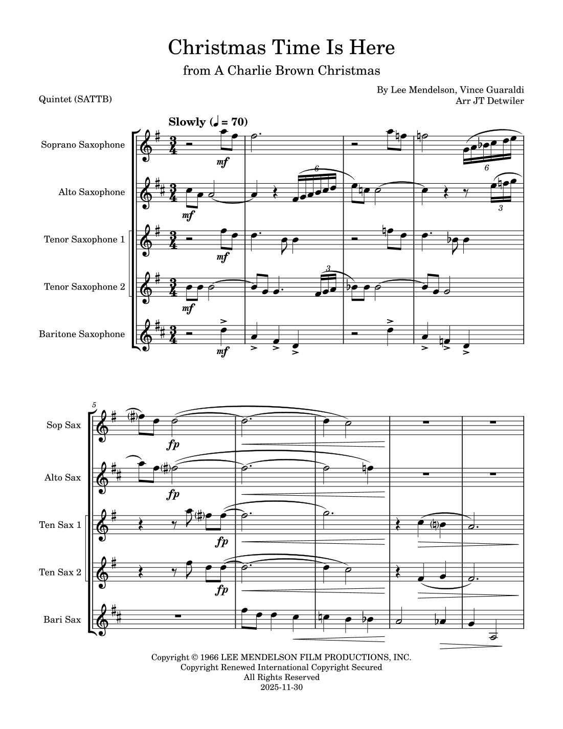 Christmas Time Is Here (arr. JT Detwiler) by Vince Guaraldi Sheet Music ...