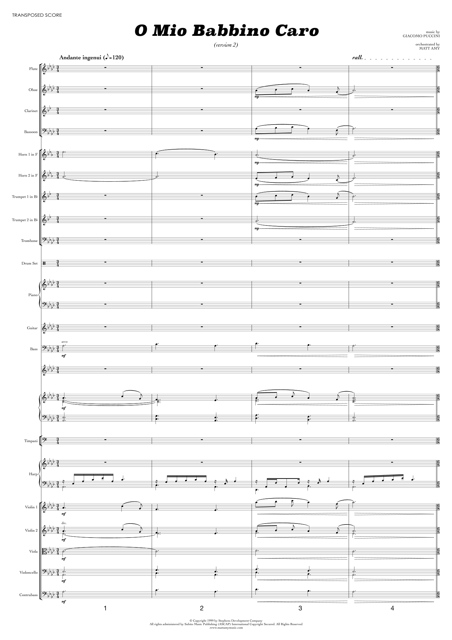 普契尼《我亲爱的爸爸》O Mio Babbino Caro (arr. Matt Amy) by Puccini 管弦乐团全谱 (Full Orchestra) - 预览
