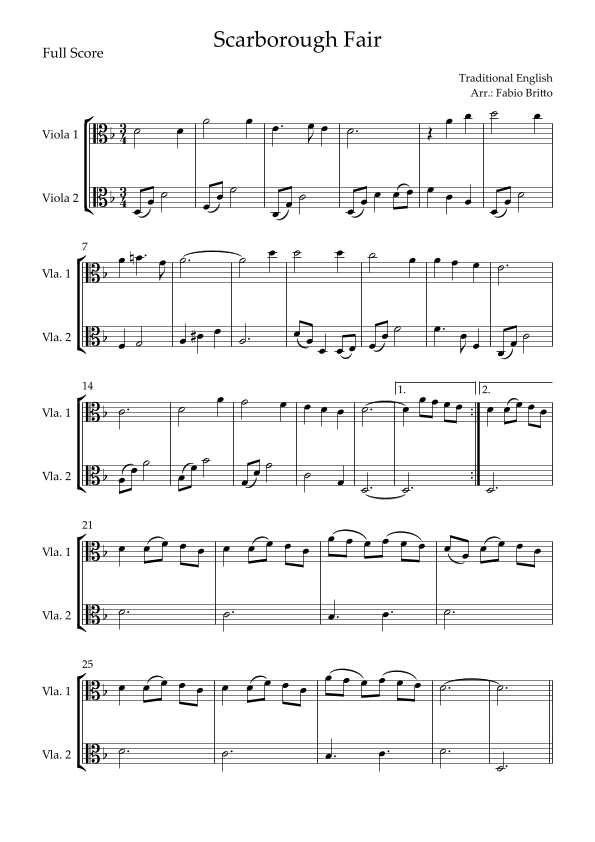 Scarborough Fair for Viola Duo (arr. Fabio Britto) Digital Sheet Music