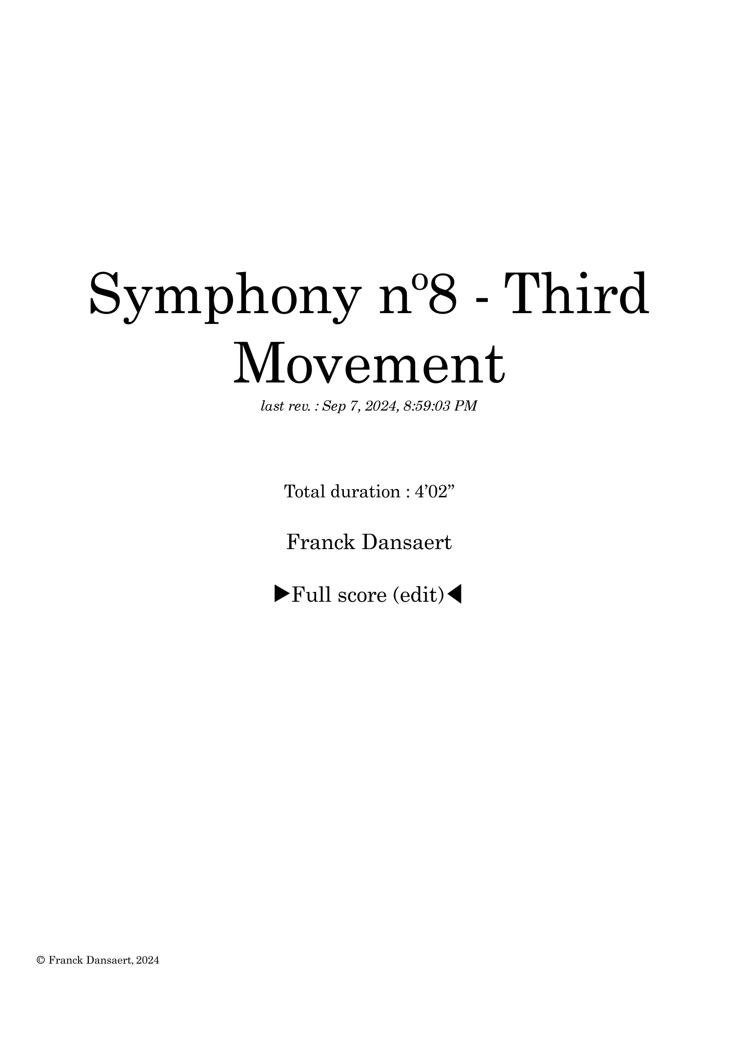 Symphony nº8 (third movement) - Score Only by Franck Dansaert Full Orchestra