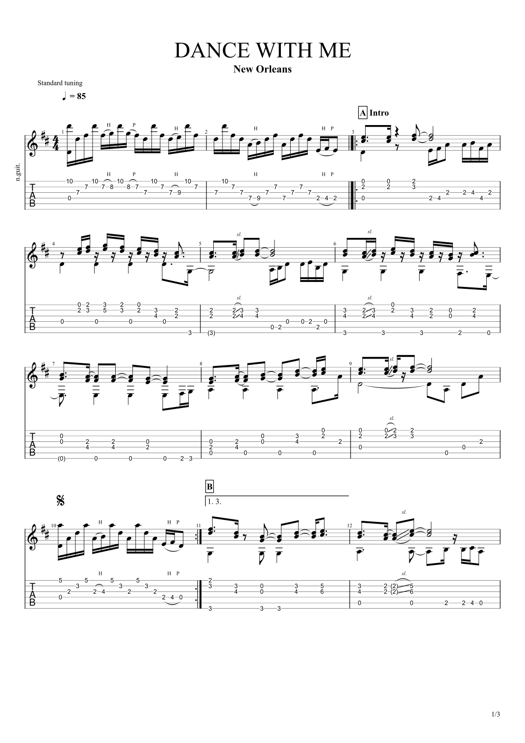 Dance With Mer Sheet Music New Orleans Guitar Tab