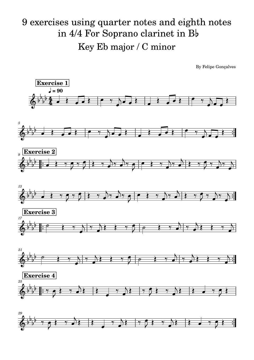 9 exercises using quarter notes & eighth notes for Soprano clarinet in ...