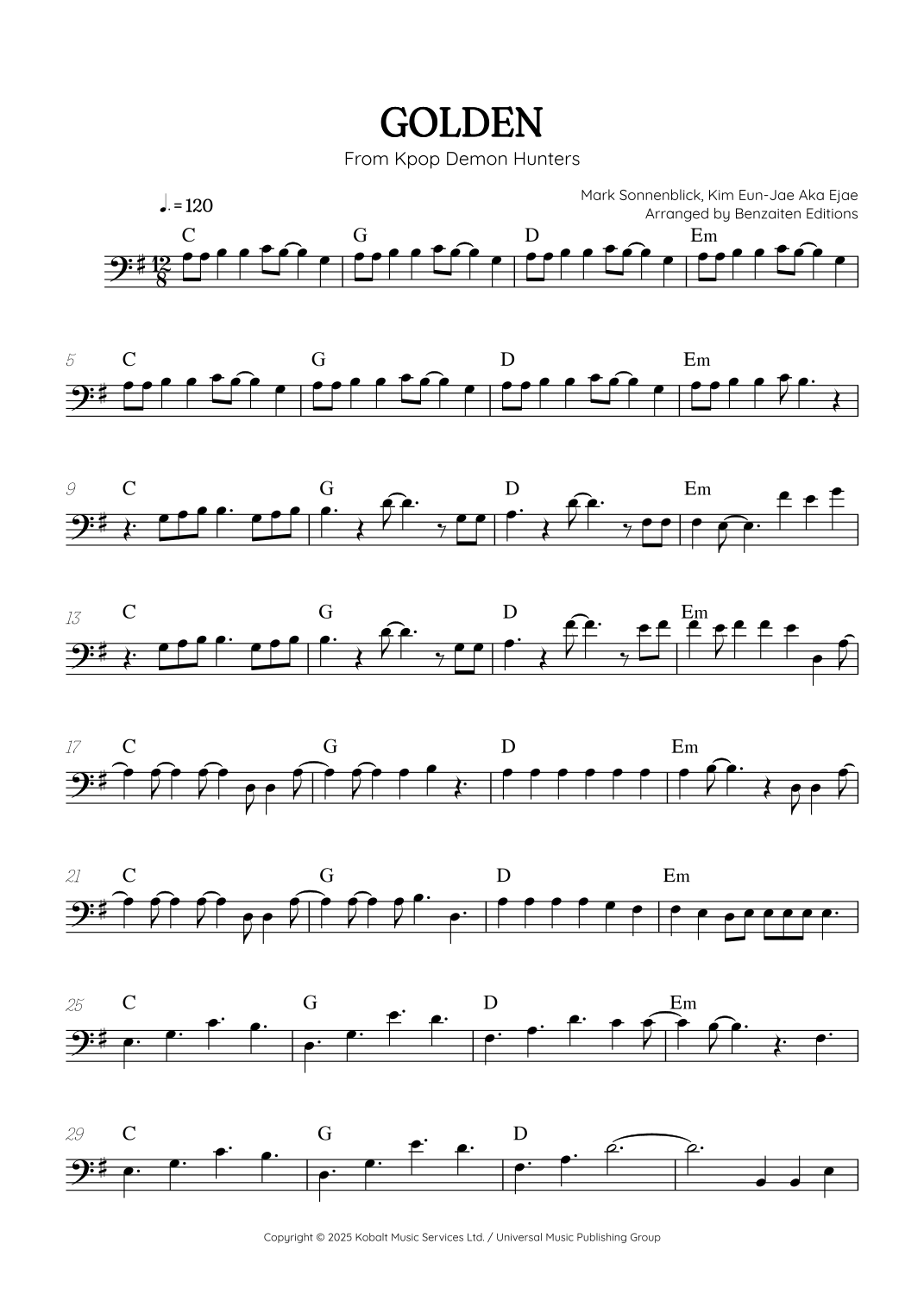 Golden by Huntr/X (Ejae, Audrey Nuna And Rei Ami) Sheet Music for