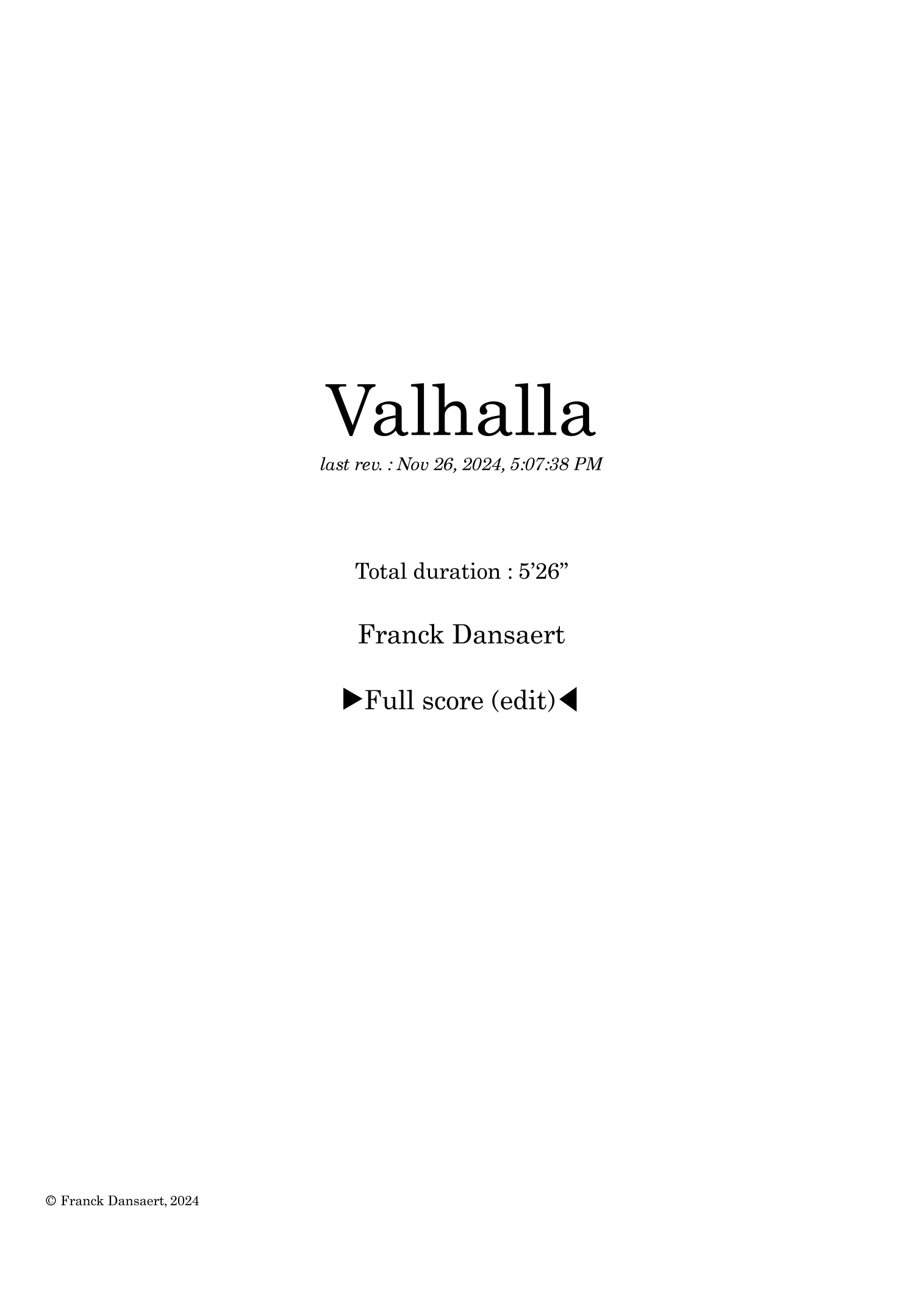 Valhalla - 仅总谱 (Score Only) by Franck Dansaert 管弦乐团 (Full Orchestra) - 预览